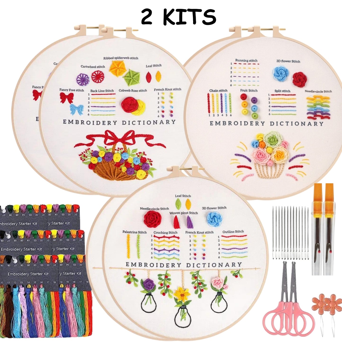 3 Pieces Set Starter Novice Embroidery Floral Kit
