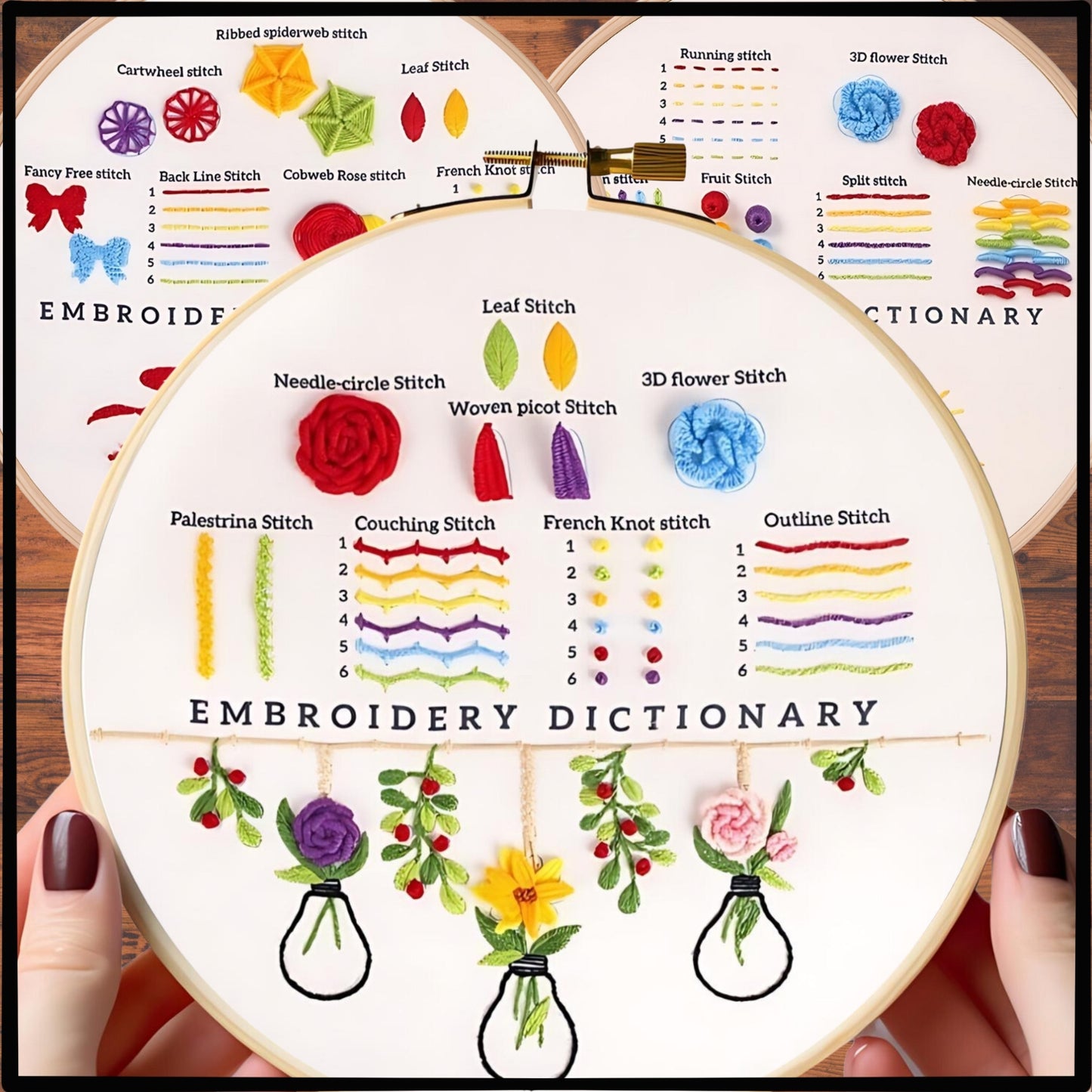 3 Pieces Set Starter Novice Embroidery Floral Kit