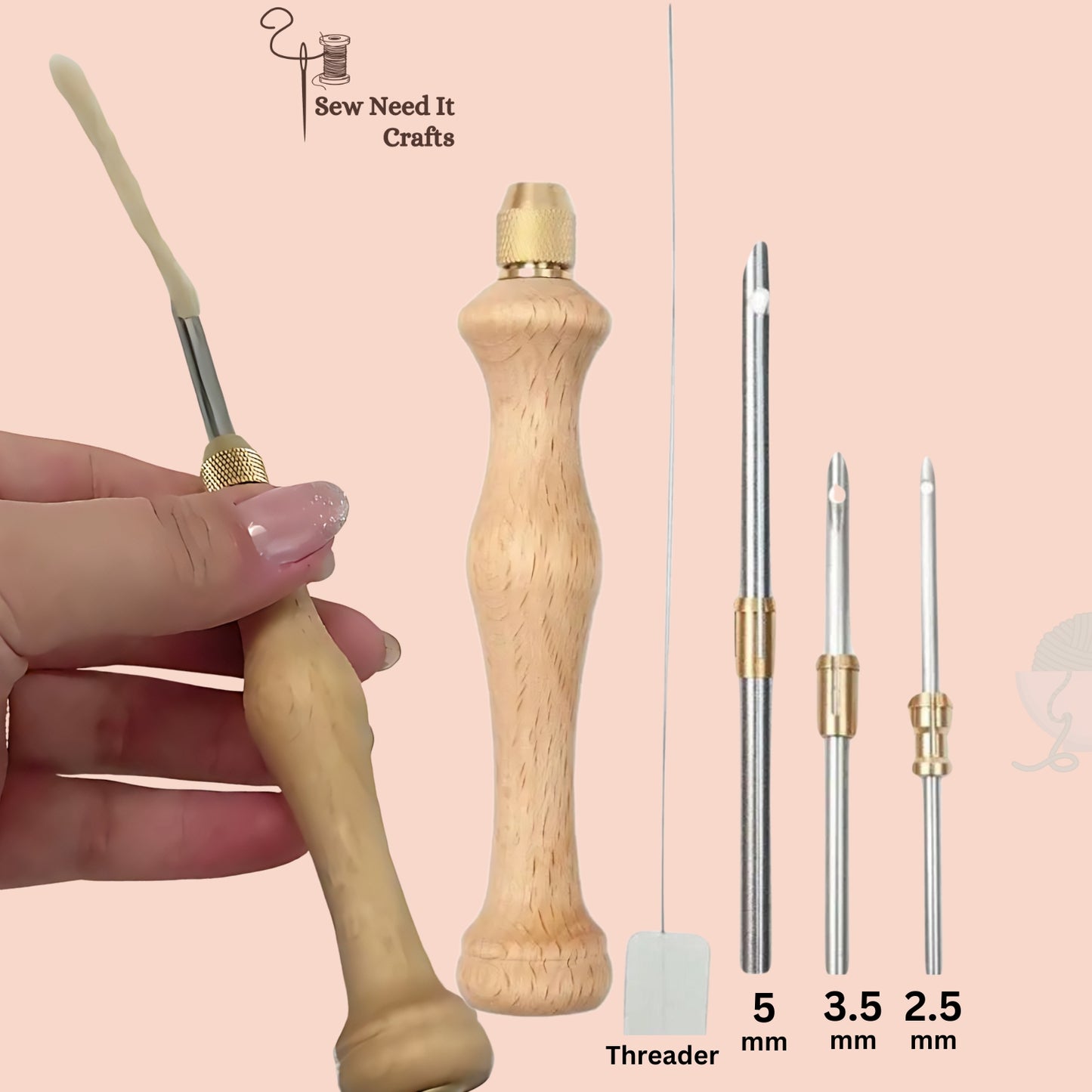 Adjustable Punch Needle Set with Long Threader – 2.5mm, 3.5mm, 5mm Needles