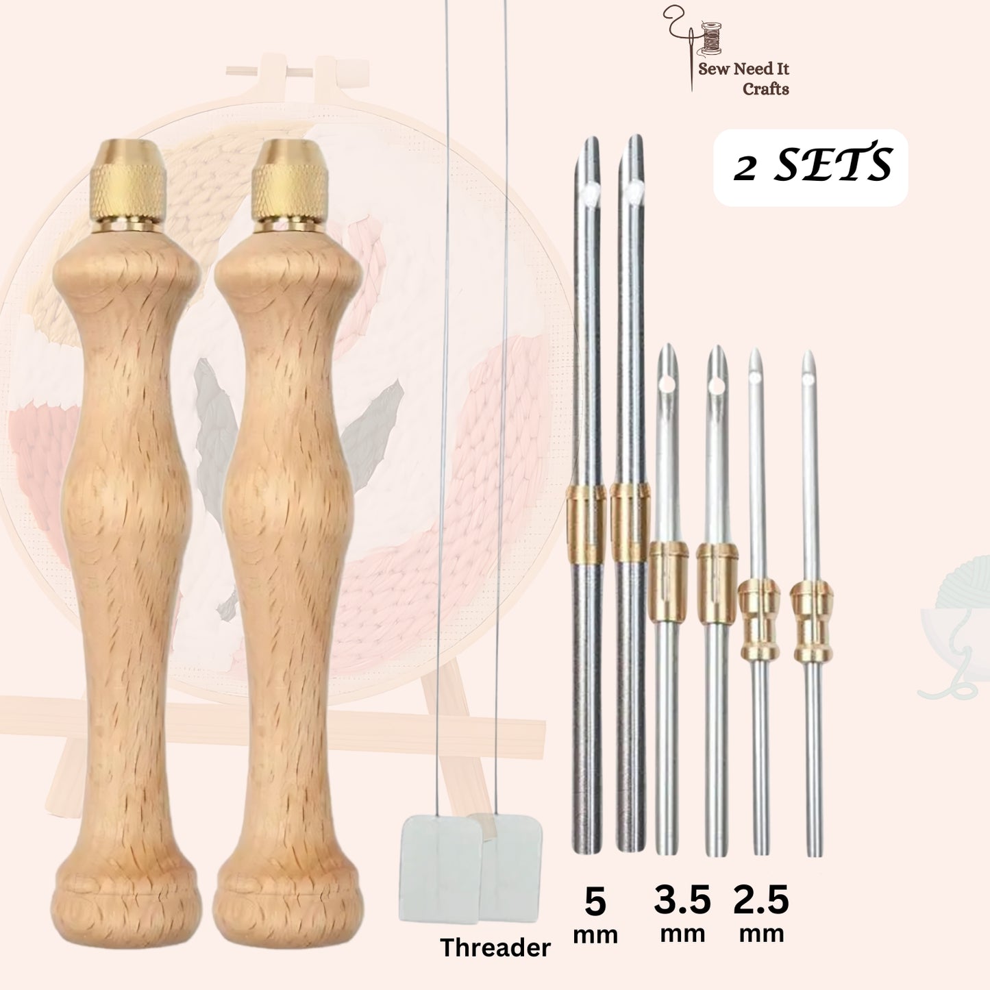 Adjustable Punch Needle Set with Long Threader – 2.5mm, 3.5mm, 5mm Needles