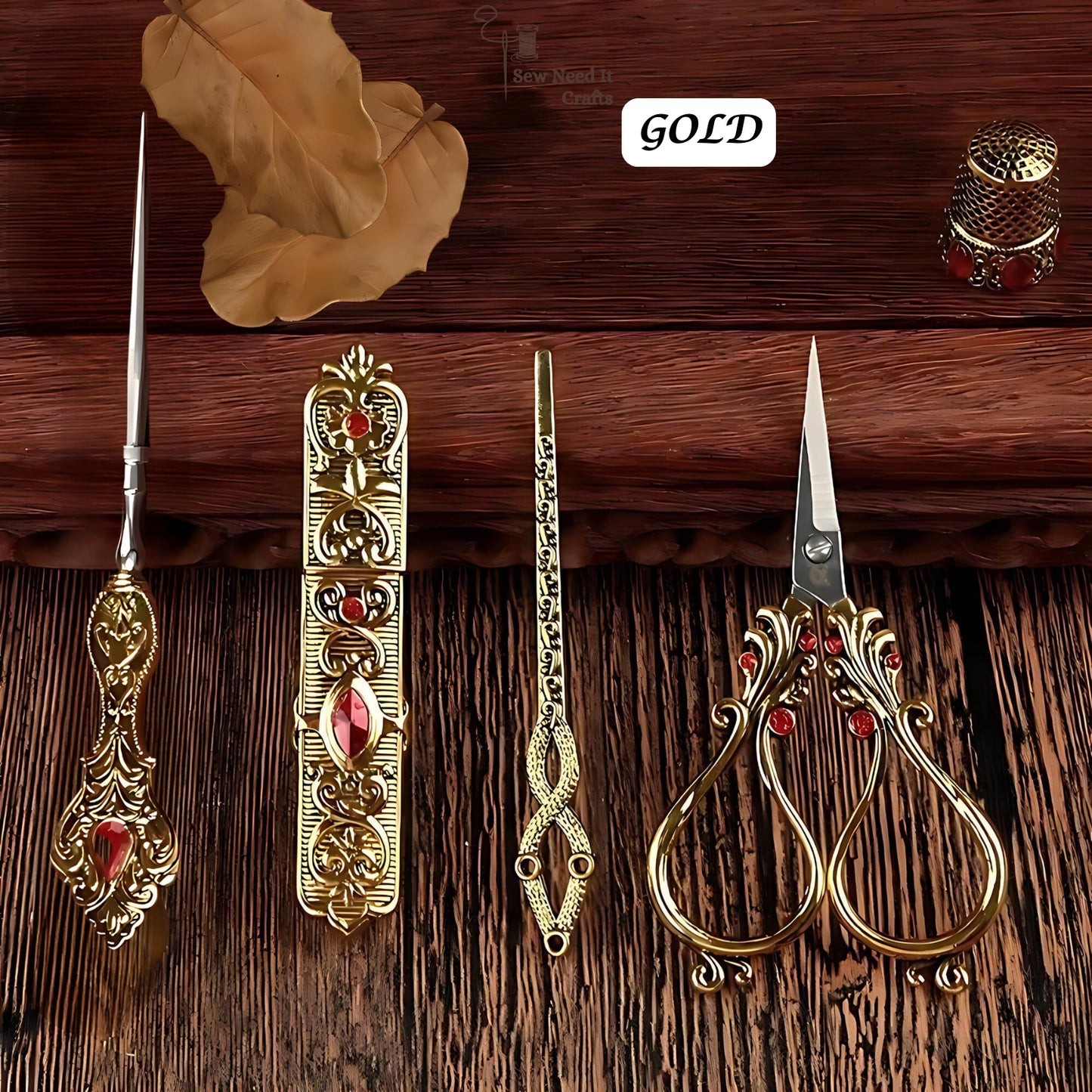 Elegantes Metallgravierter Antiquitäten-, Retro- und Vintage -Stil komplettes Nähset mit Box