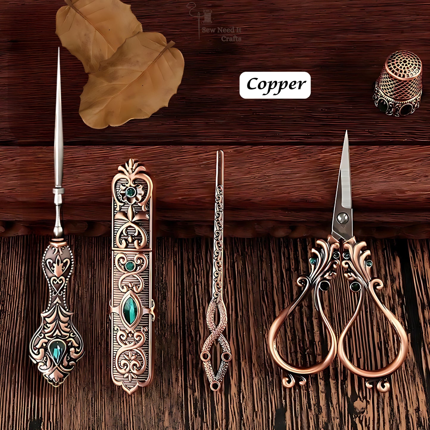 Elegantes Metallgravierter Antiquitäten-, Retro- und Vintage -Stil komplettes Nähset mit Box