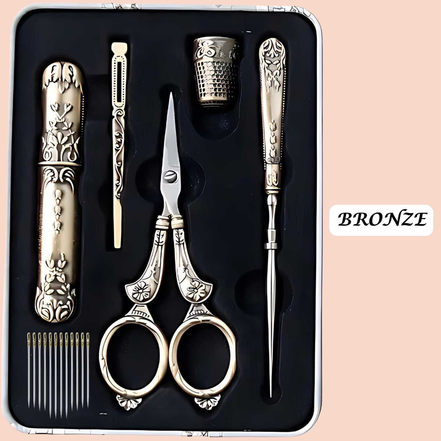 Vintage Engraved Sewing Set in Box