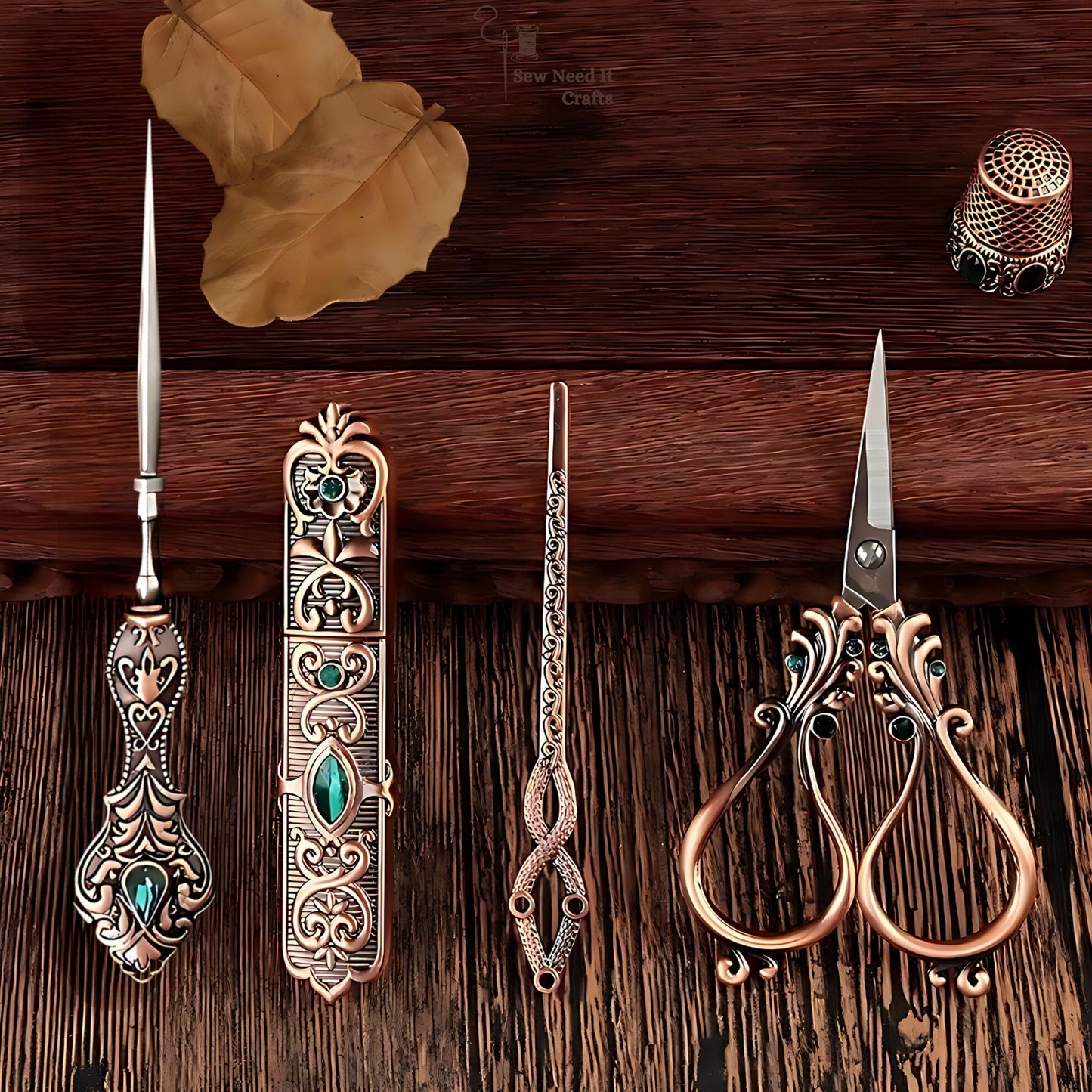 Elegantes Metallgravierter Antiquitäten-, Retro- und Vintage -Stil komplettes Nähset mit Box