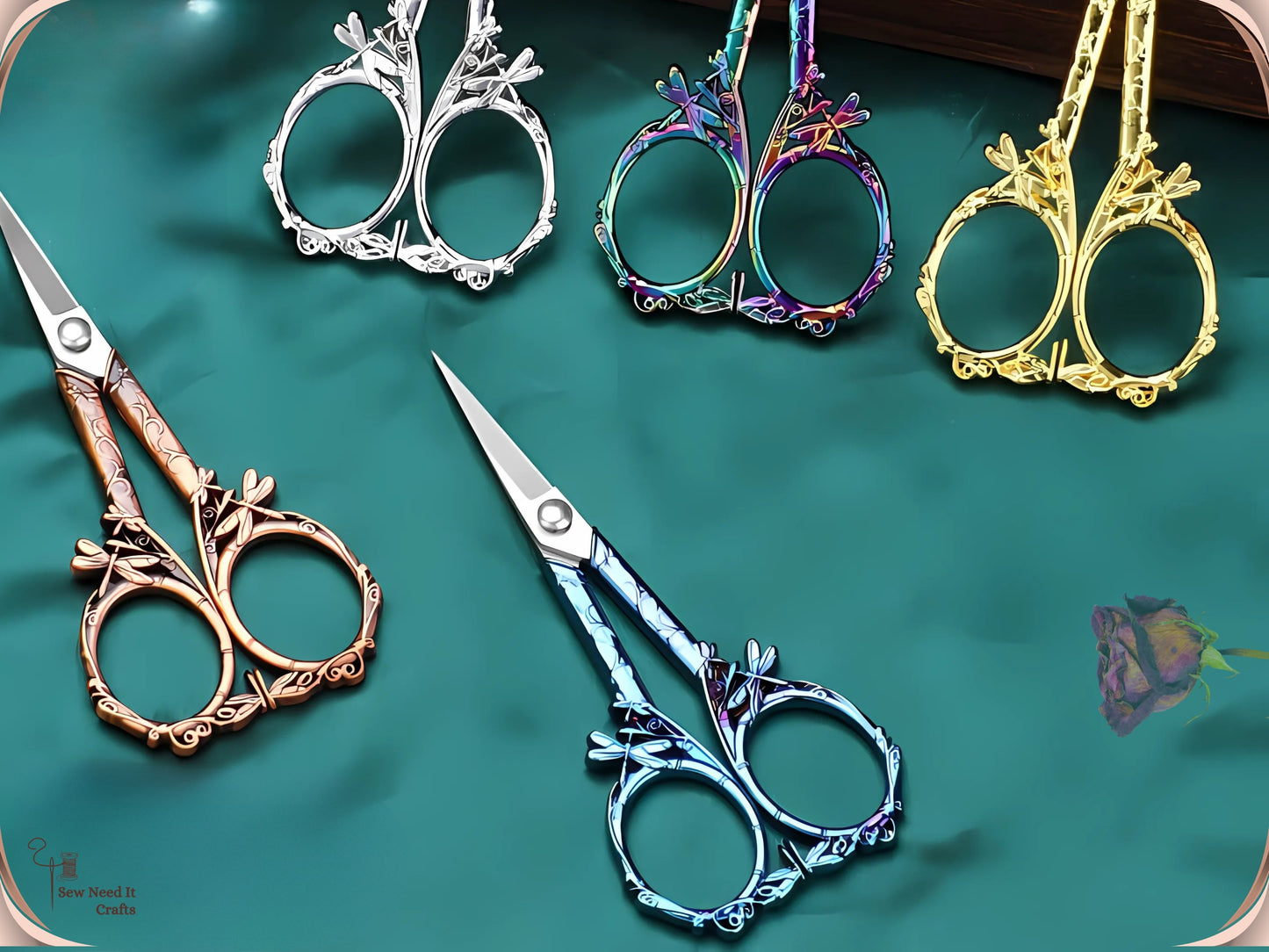 Elegant Metal Engraved Dragonfly Design Retro Antique Vintage Style Sewing Scissors