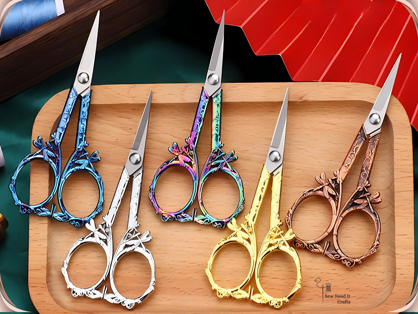 Elegant Metal Engraved Dragonfly Design Retro Antique Vintage Style Sewing Scissors