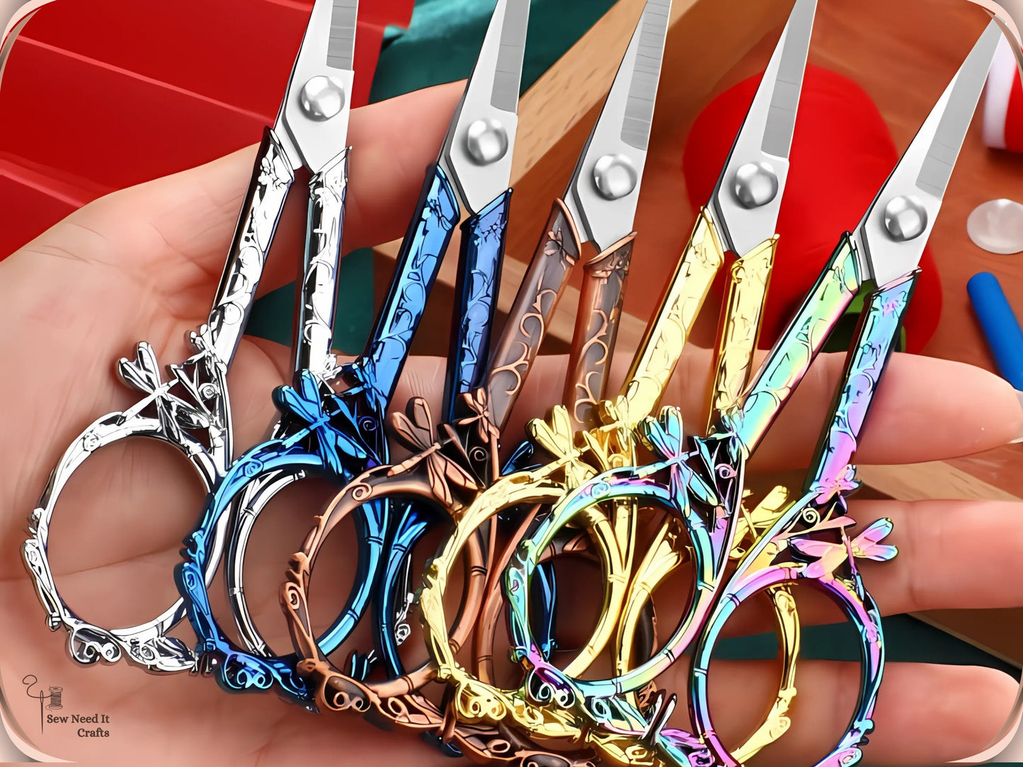Elegant Metal Engraved Dragonfly Design Retro Antique Vintage Style Sewing Scissors