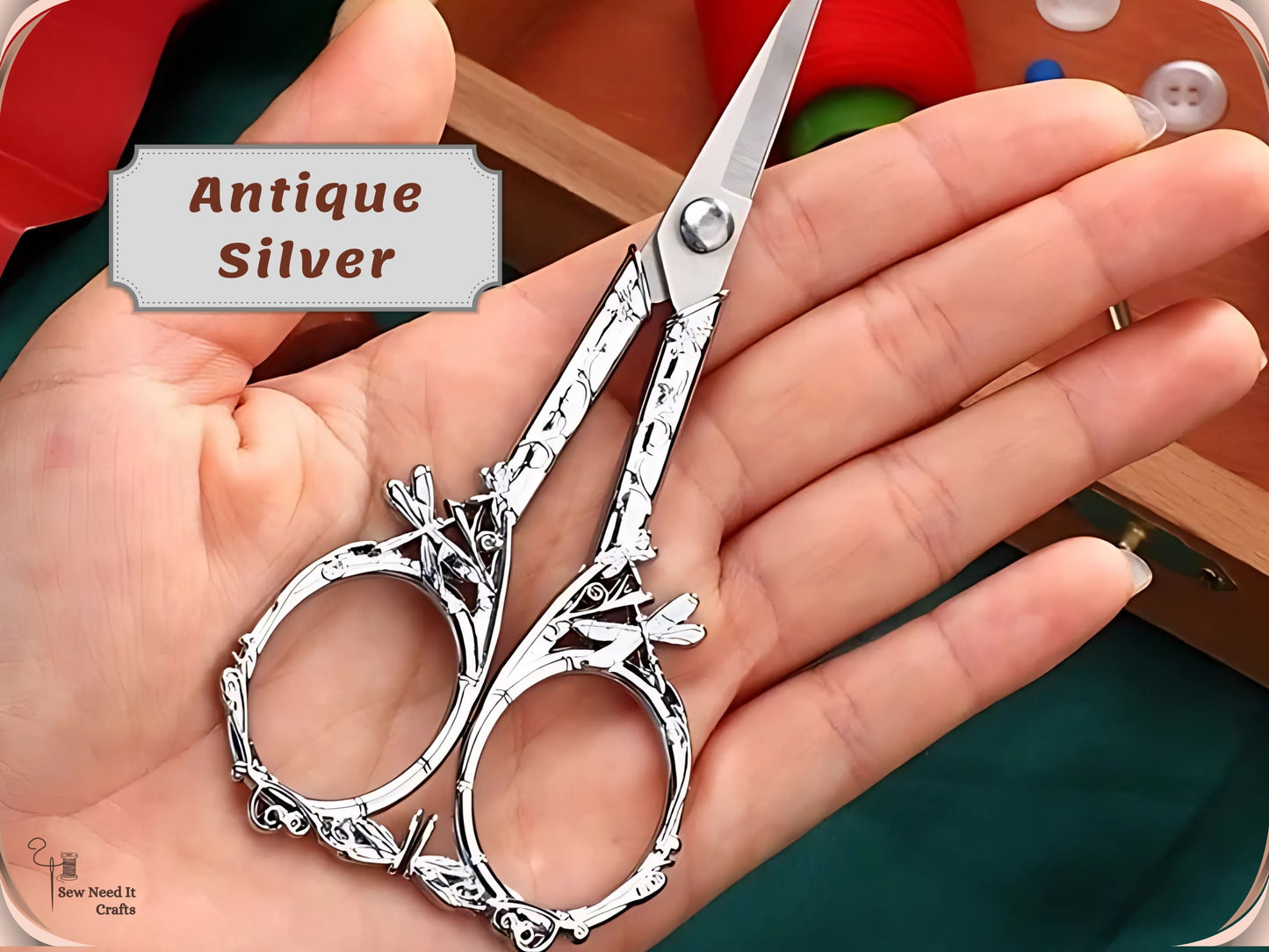 Elegant Metal Engraved Dragonfly Design Retro Antique Vintage Style Sewing Scissors