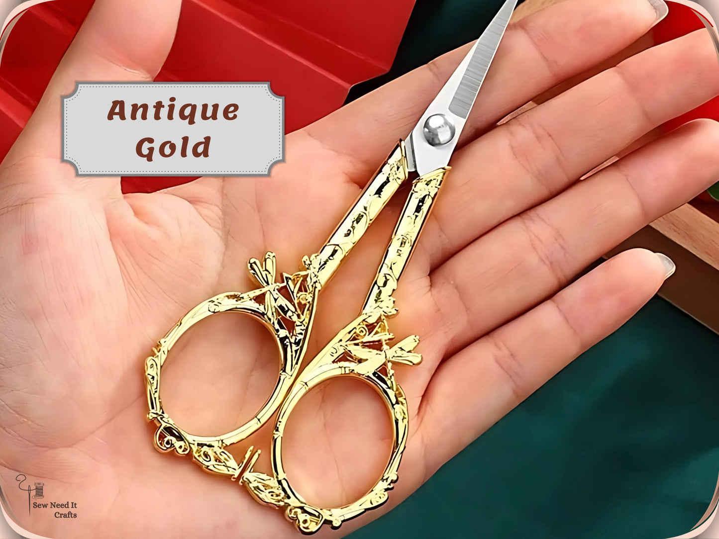 Elegant Metal Engraved Dragonfly Design Retro Antique Vintage Style Sewing Scissors