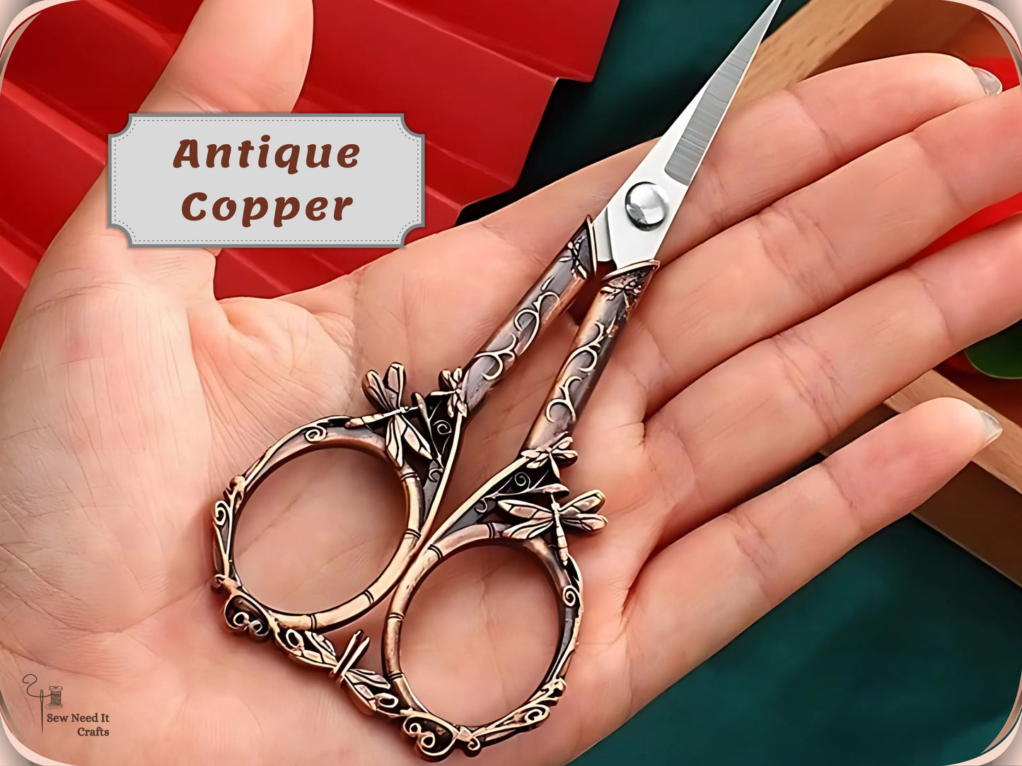 Elegant Metal Engraved Dragonfly Design Retro Antique Vintage Style Sewing Scissors