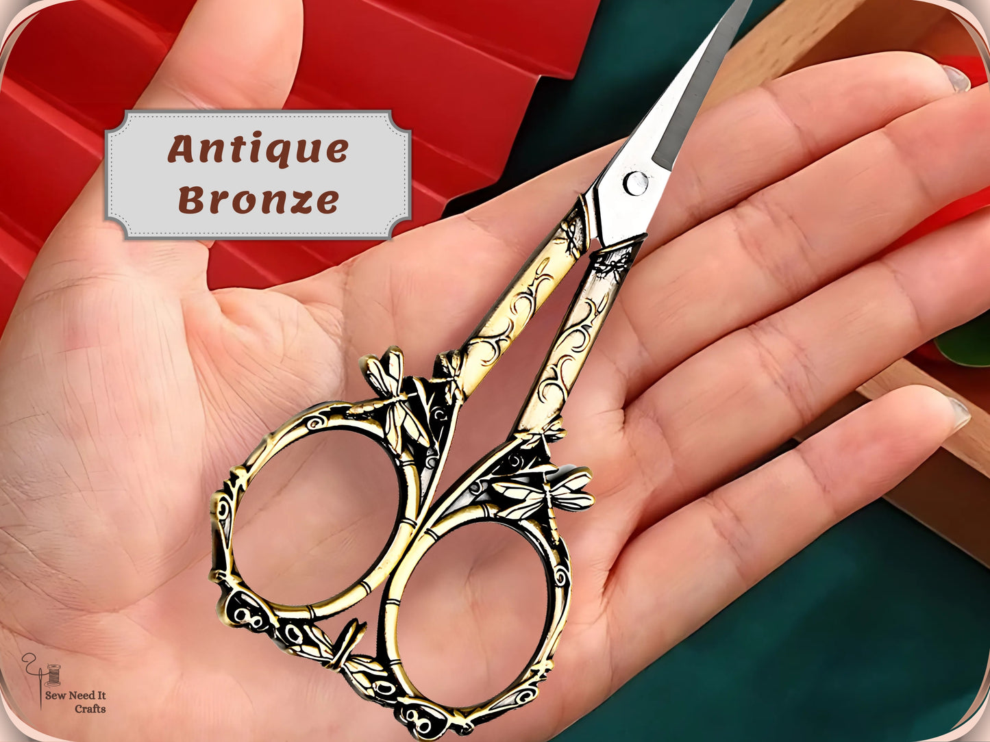 Elegant Metal Engraved Dragonfly Design Retro Antique Vintage Style Sewing Scissors
