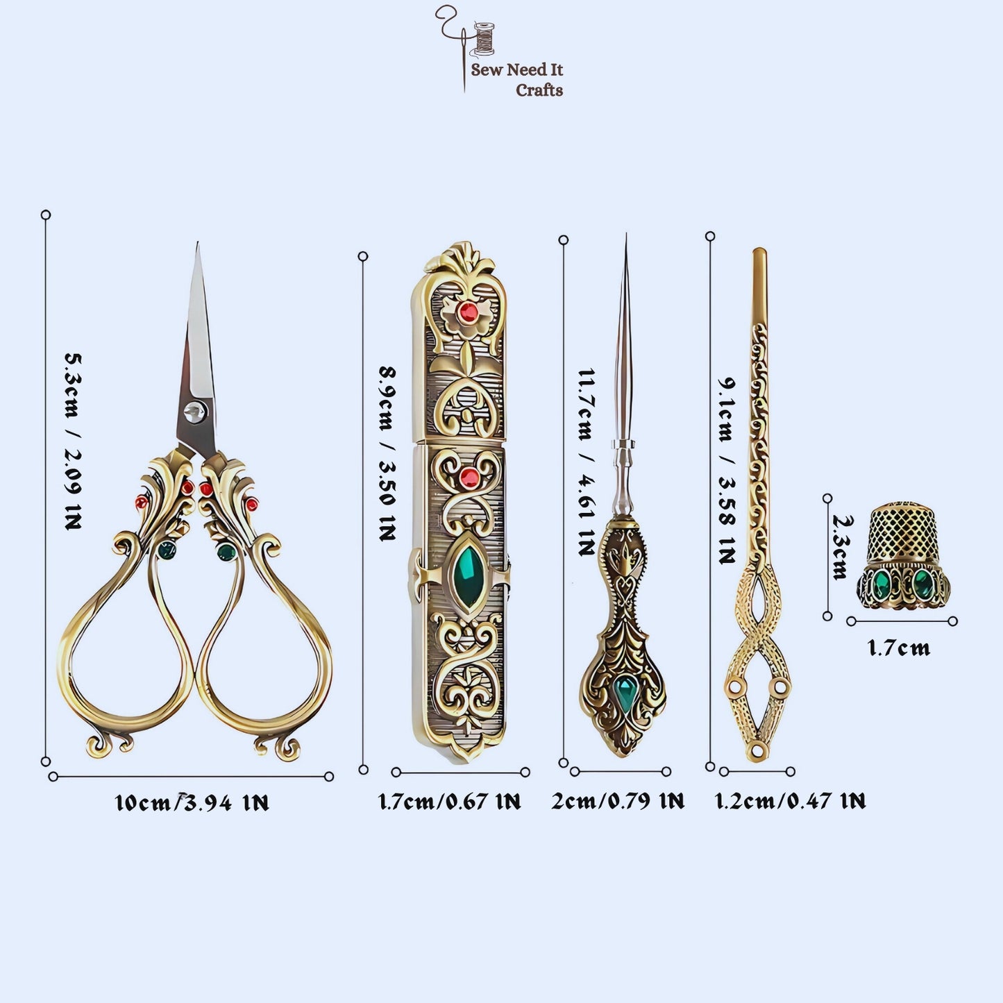 Elegantes Metallgravierter Antiquitäten-, Retro- und Vintage -Stil komplettes Nähset mit Box