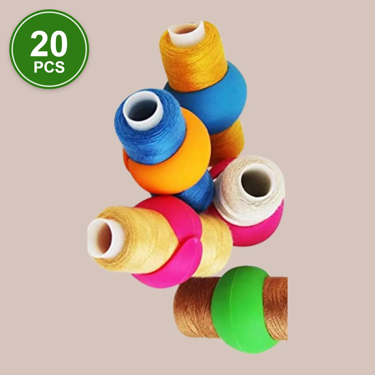 #3 Spool Huggers, 20 pcs: colourful silicone spool huggers wrapped around thread spools