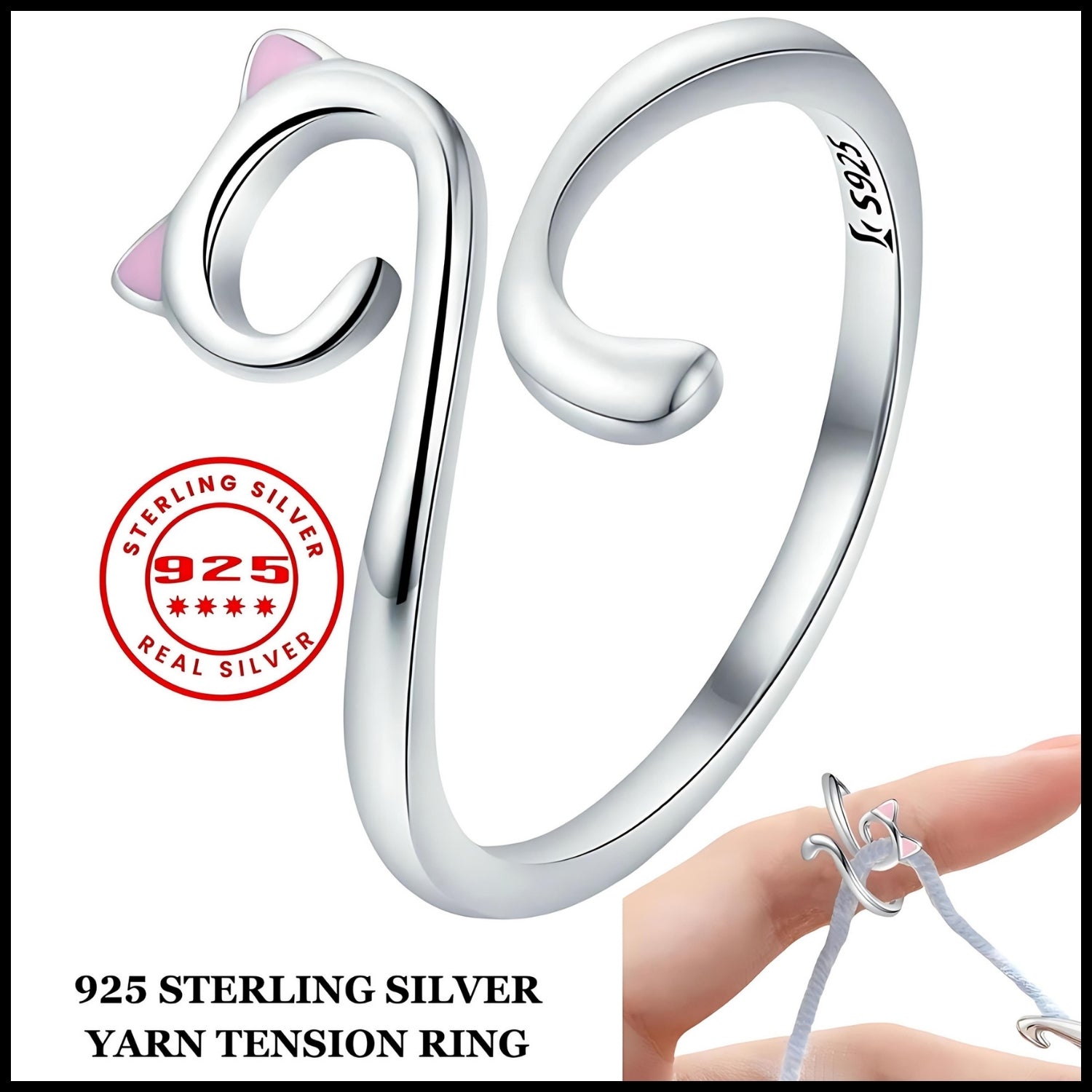 Sterling silver yarn tension ring for crochet and knitting