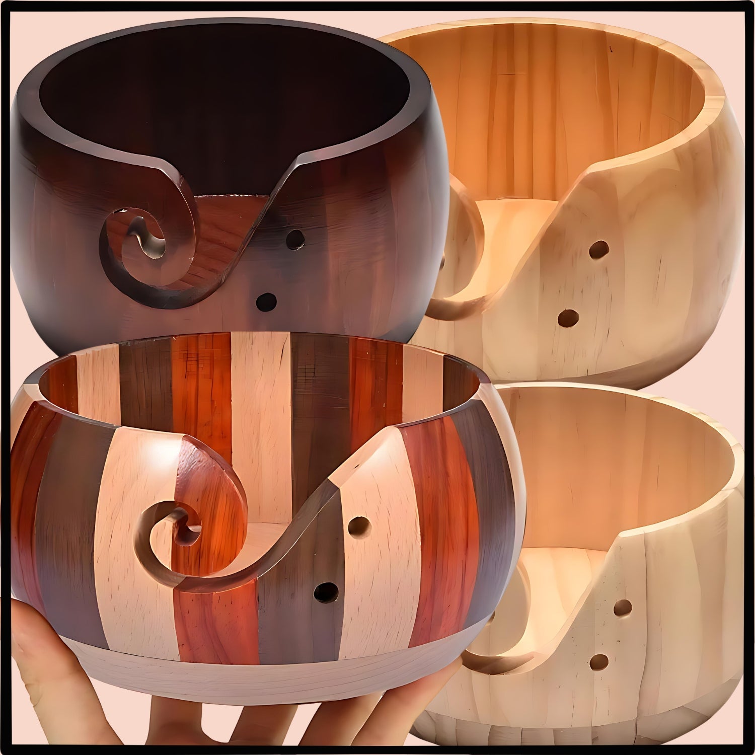Natural wood yarn bowl