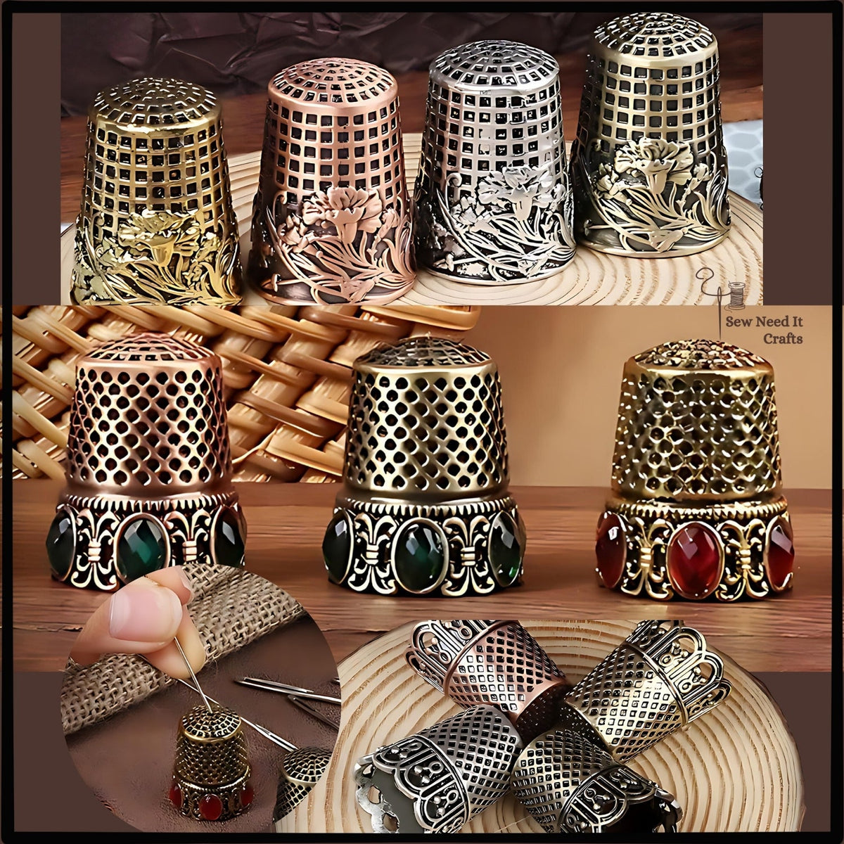 Engraved vintage-style metal sewing thimble in an antique finish