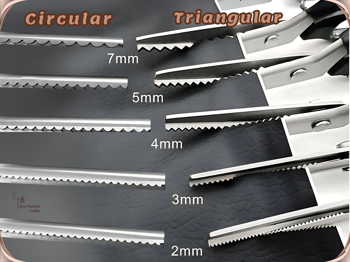 Pinking shears cutting a zigzag edge along fabric