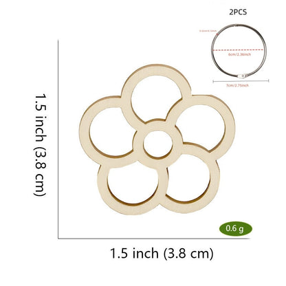 Style H five-petal flower wooden embroidery floss organizer boards, 50 piece set with 2 metal rings