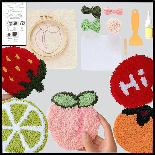 Punch Needle Fruit DIY Coaster Set 1