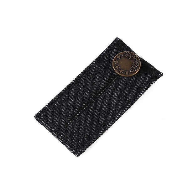 Black 2-buttonhole denim jeans waist extender, single piece