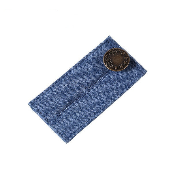 Blue 2-buttonhole denim jeans waist extender, single piece