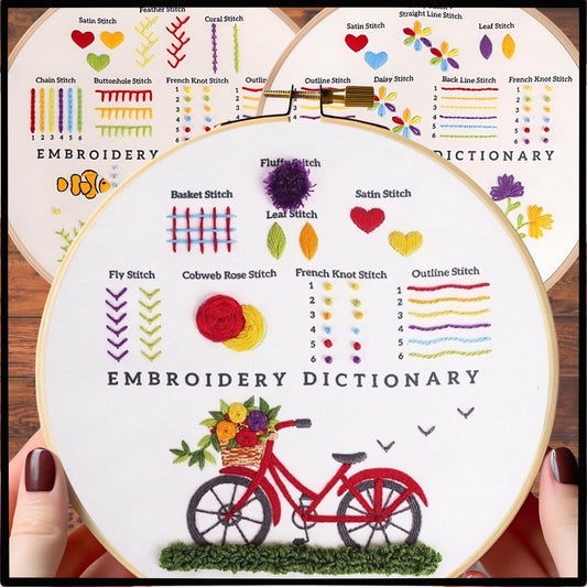 3 Pieces Set Beginner Embroidery Rabbit Bicycle Seagrass Kit