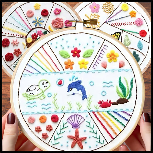 3 Pieces Set Beginner Embroidery Floral Butterfly Dolphin Kit