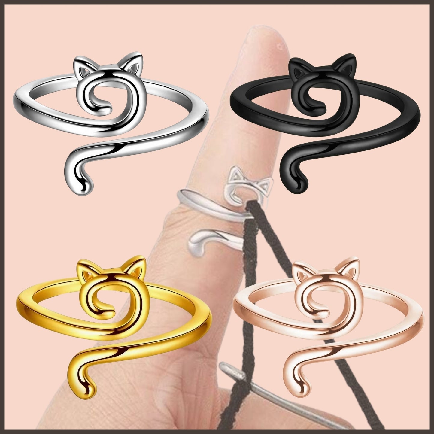 Cat Adjustable Yarn Tension Ring for Crochet & Knitting