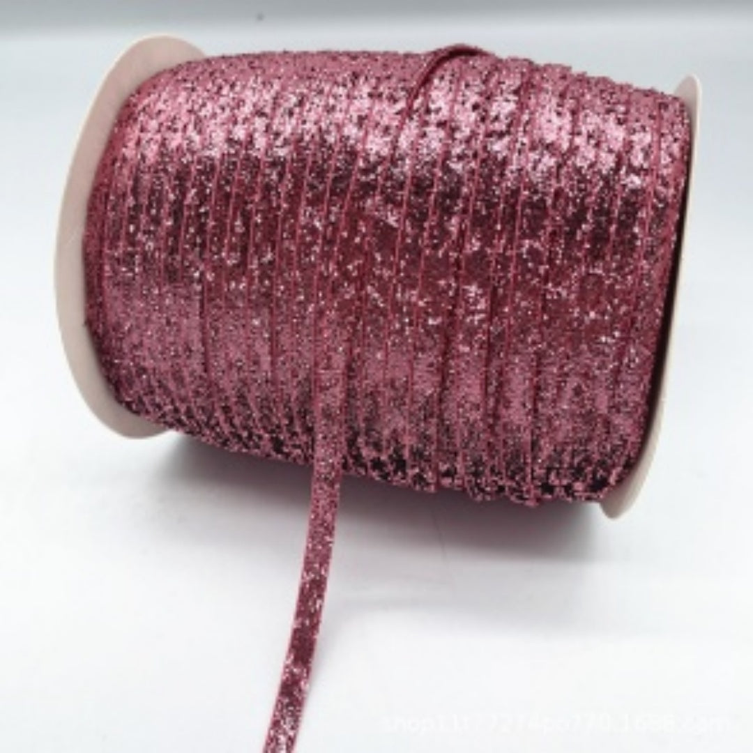 Glitter Velvet Ribbons 5 Yards / 4.5 Meters - 6 mm / 1/4" Single Sided Finished Edges
