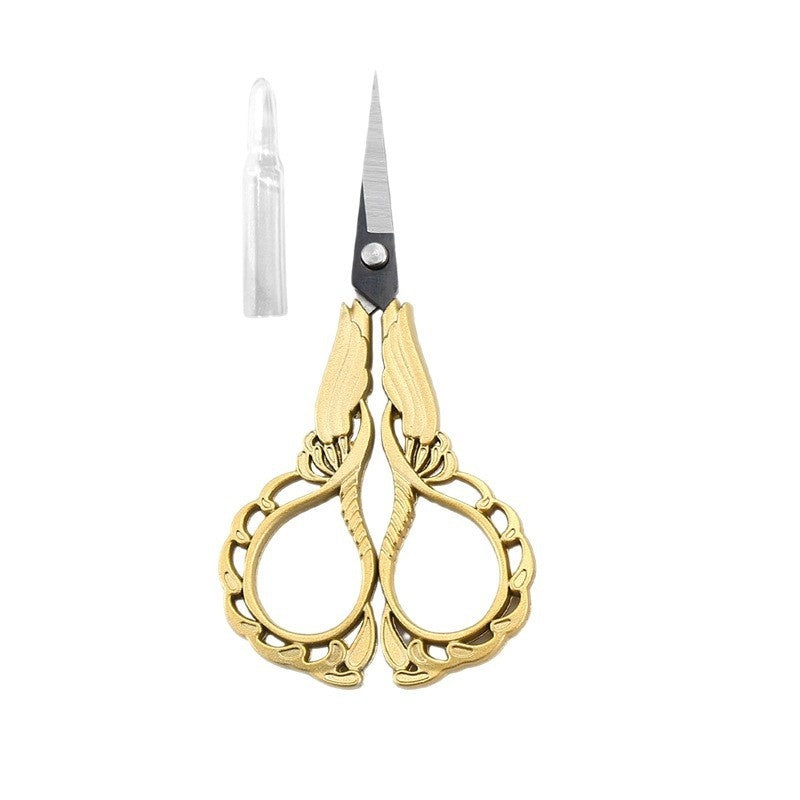 Elegant Metal Engraved Orchid Flower Retro Antique Vintage Sewing Scissors