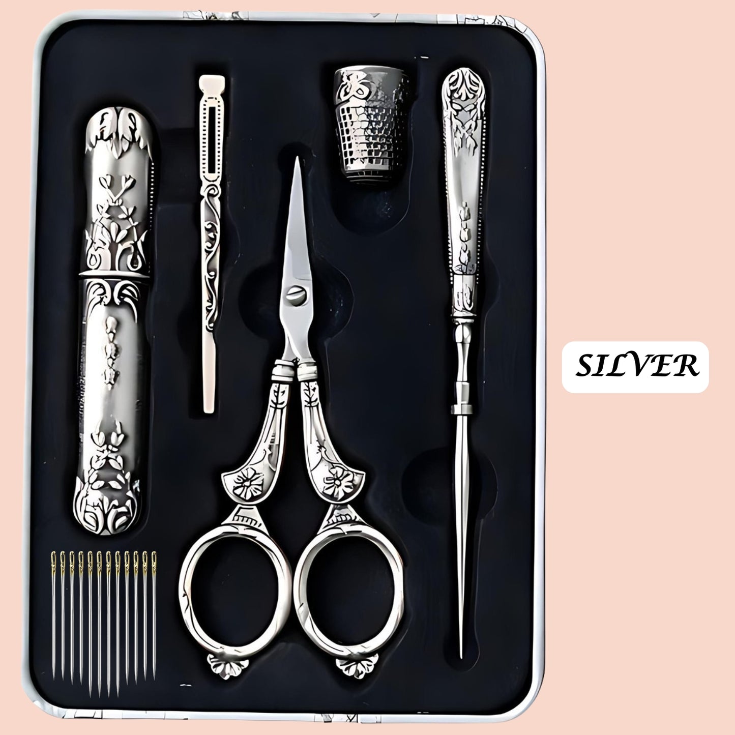 Vintage Engraved Sewing Set in Box