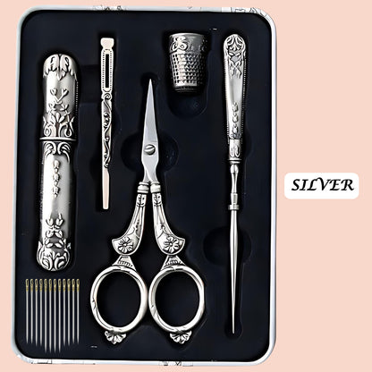 Vintage Engraved Sewing Set in Box