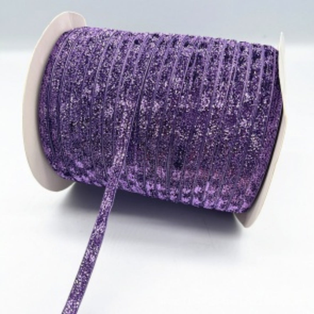 Glitter Velvet Ribbons 5 Yards / 4.5 Meters - 6 mm / 1/4" Single Sided Finished Edges