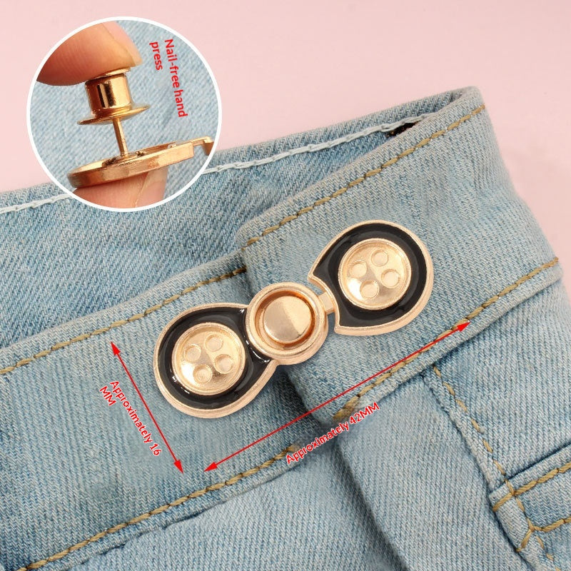 Golden bow button waist adjuster, one set, no-sew jean waistband tightener