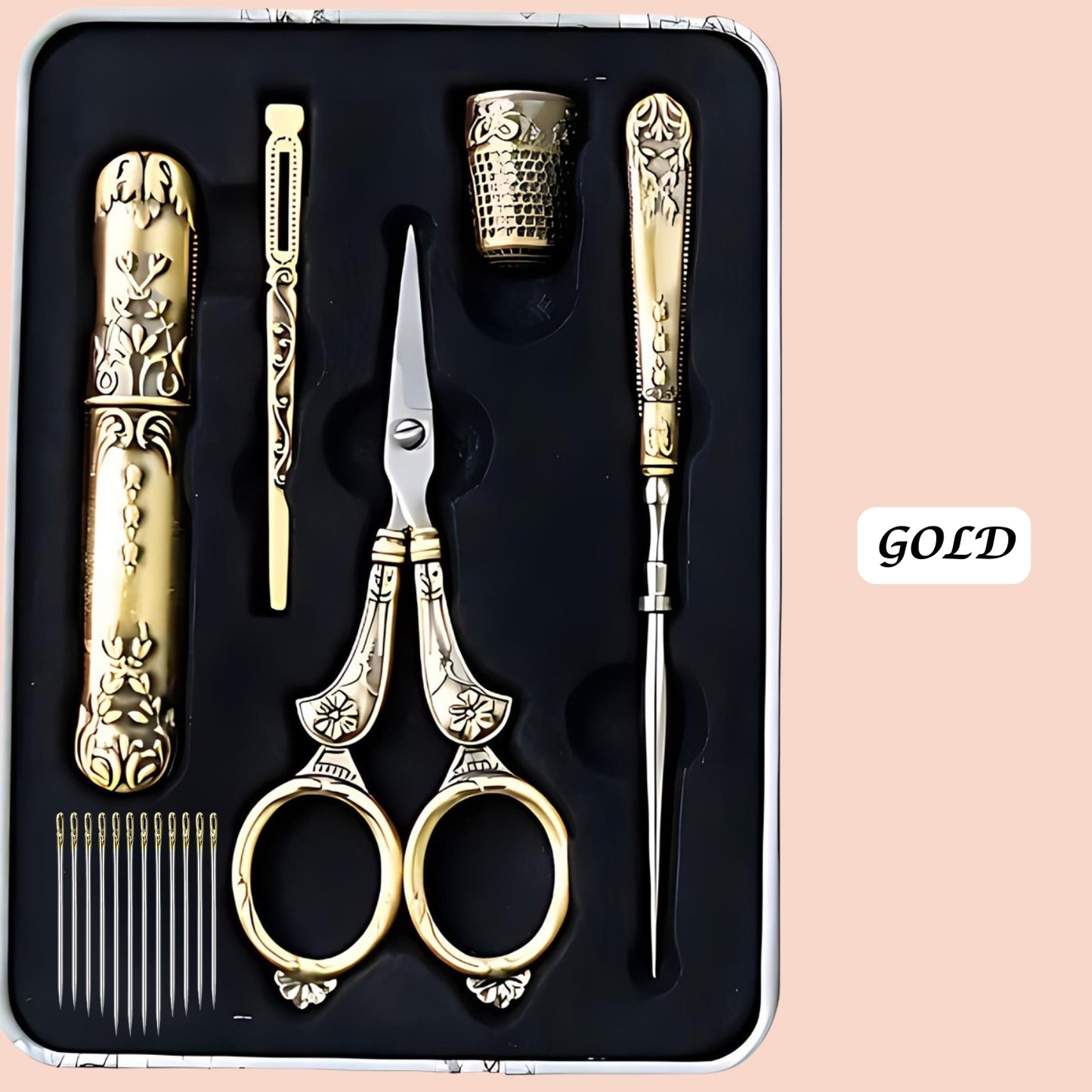 Vintage Engraved Sewing Set in Box