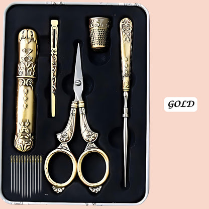 Vintage Engraved Sewing Set in Box