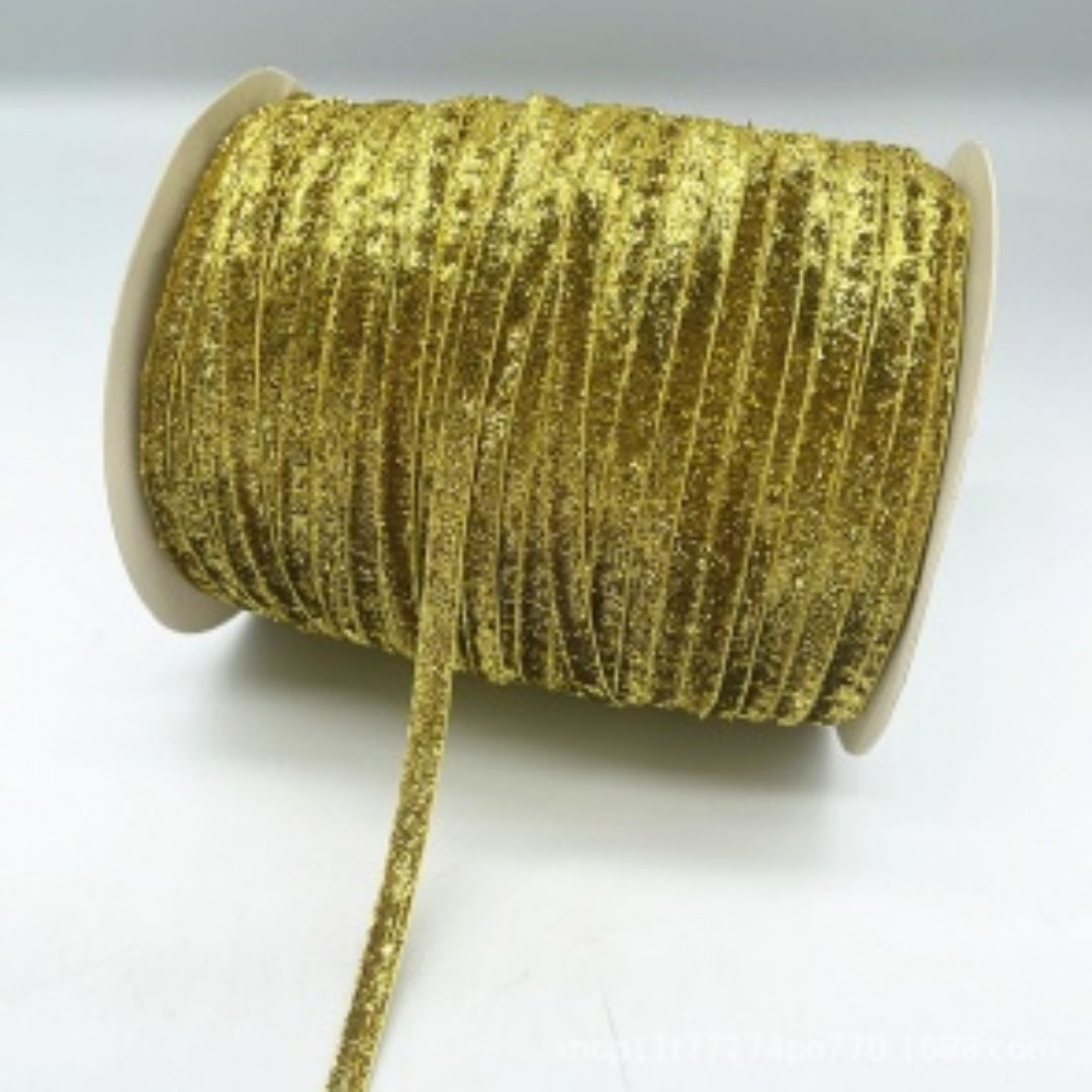 Glitter Velvet Ribbons 5 Yards / 4.5 Meters - 6 mm / 1/4" Single Sided Finished Edges