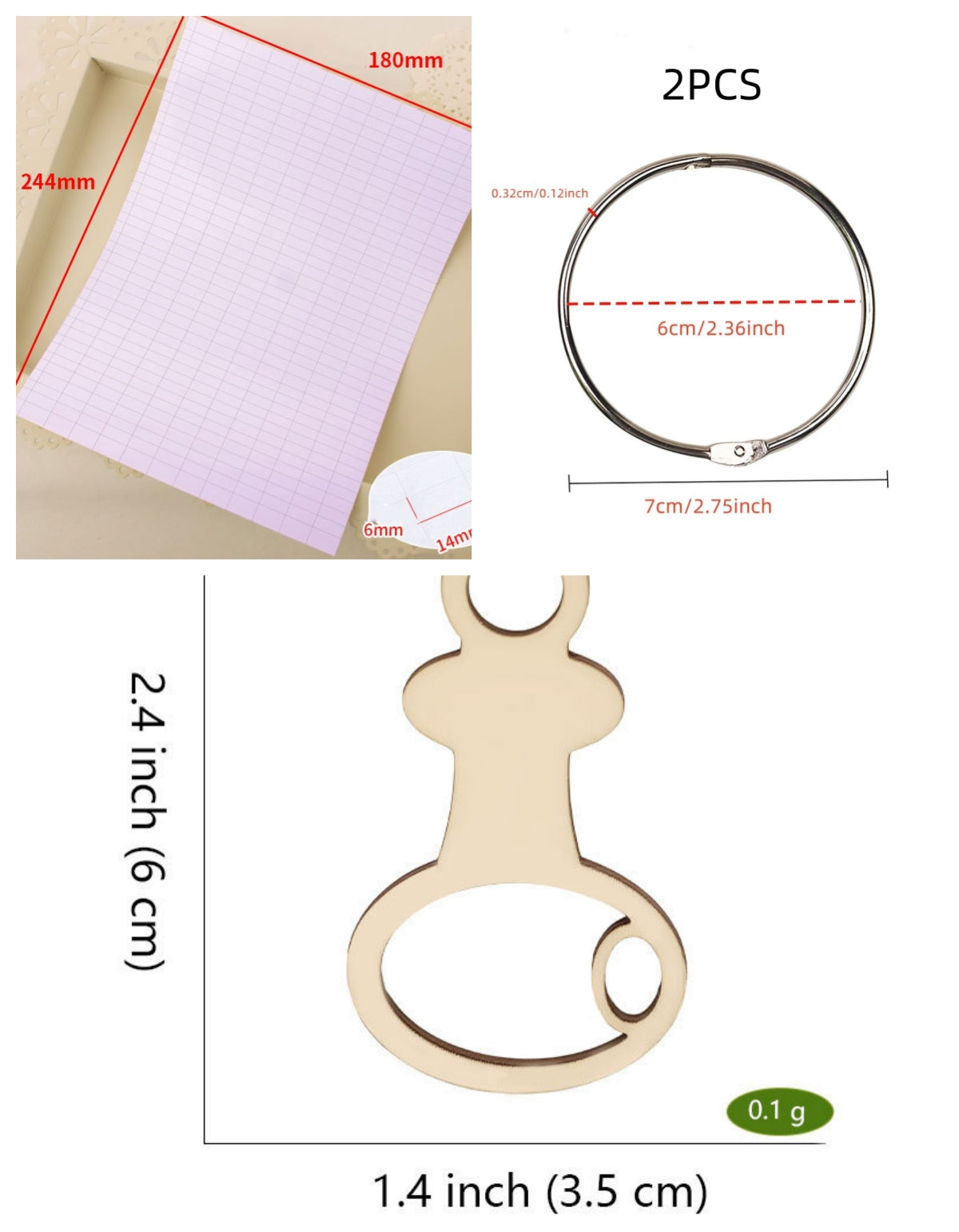 Style E gourd wooden embroidery floss organizer boards, 50 piece set with 2 metal rings and blank labels