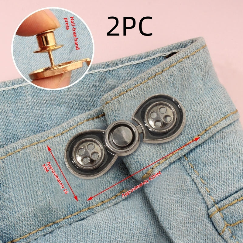 Gunmetal bow button waist adjusters, two sets, no-sew jean waistband tighteners