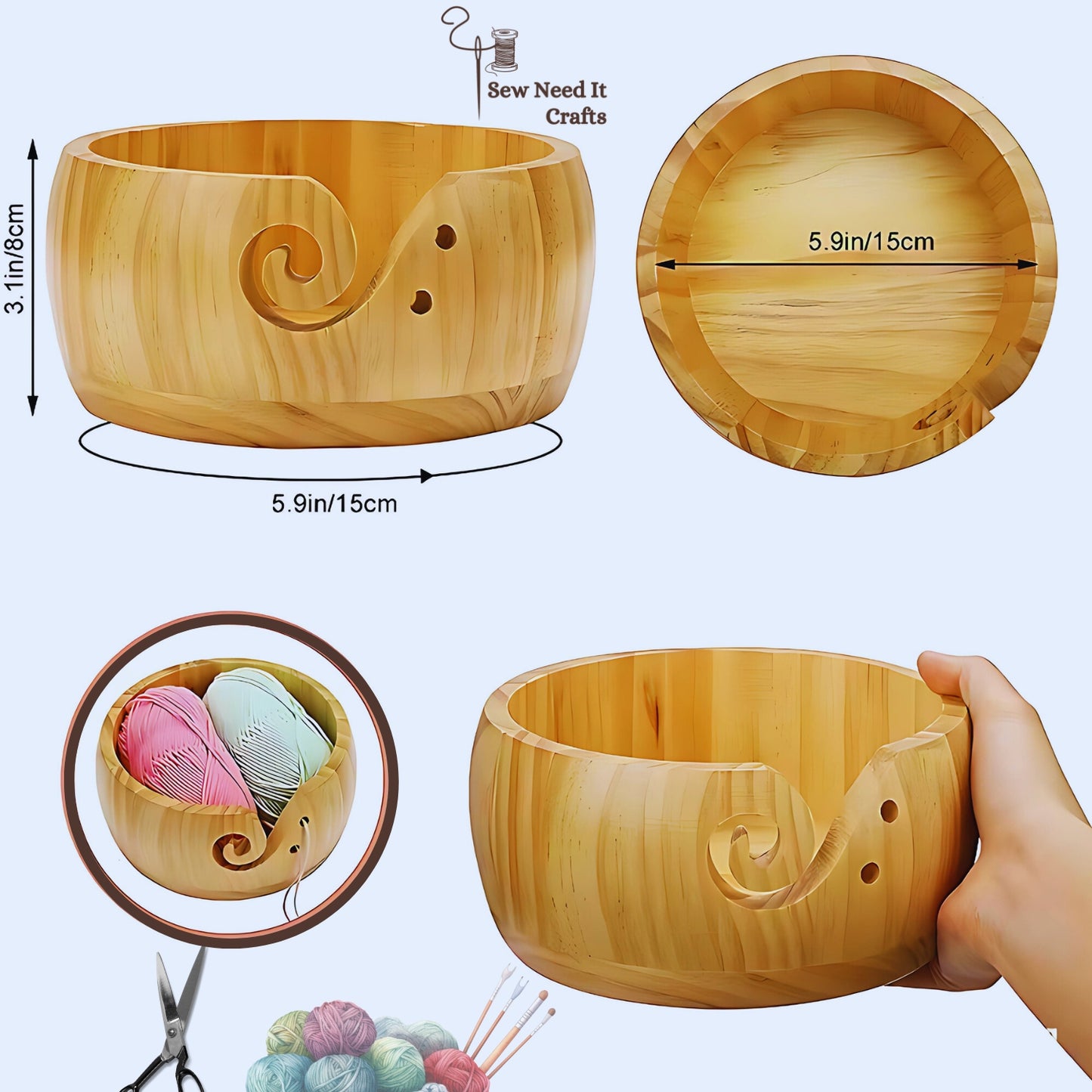 Juego de tazón de hilo de madera natural 1