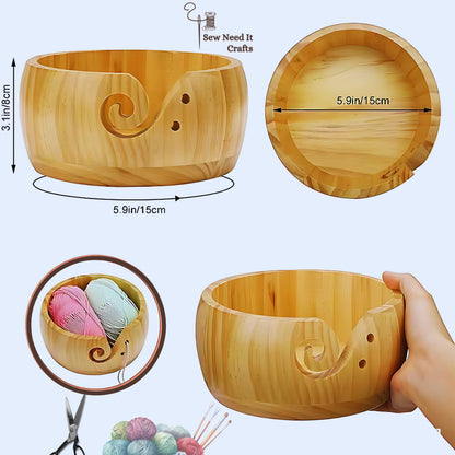 Juego de tazón de hilo de madera natural 1