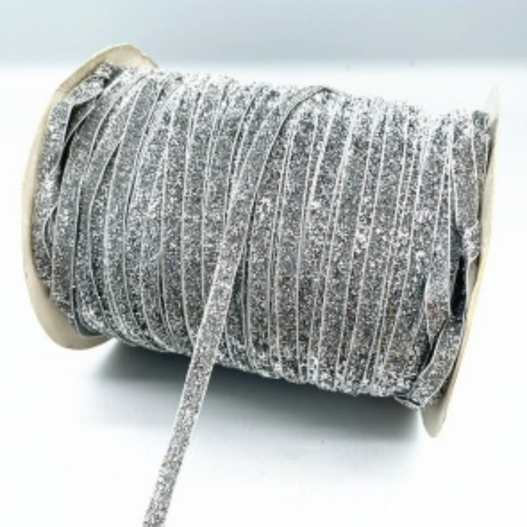 Glitter Velvet Ribbons 5 Yards / 4.5 Meters - 6 mm / 1/4" Single Sided Finished Edges