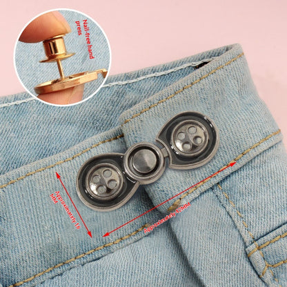 Gunmetal bow button waist adjuster, one set, no-sew jean waistband tightener