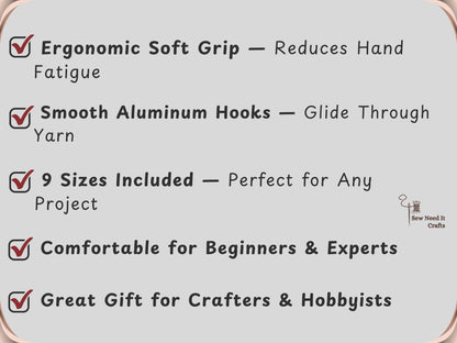 9 Pcs Ergonomic Crochet Hook Set