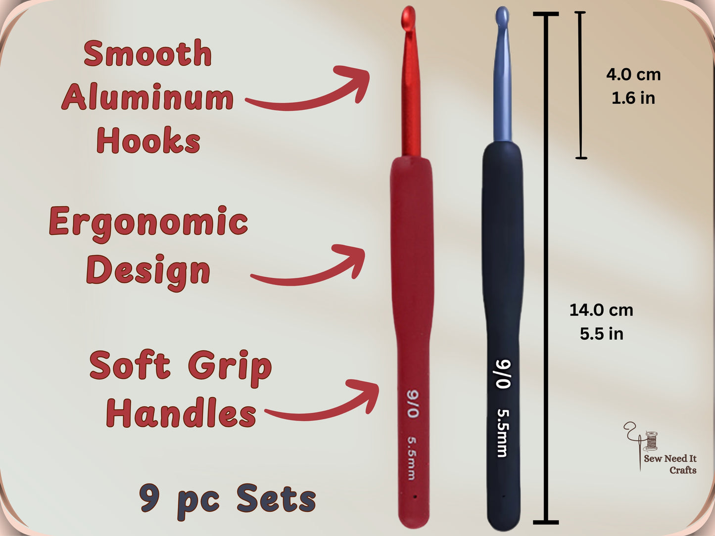9 Pcs Ergonomic Crochet Hook Set