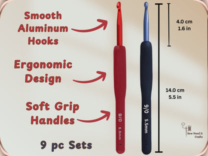 9 Pcs Ergonomic Crochet Hook Set
