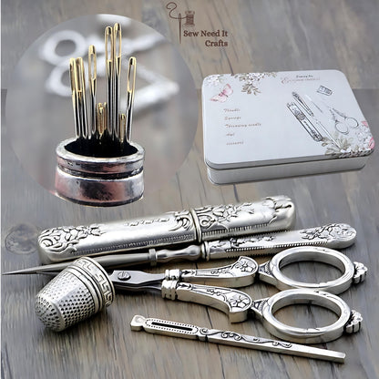 Vintage Engraved Sewing Set in Box