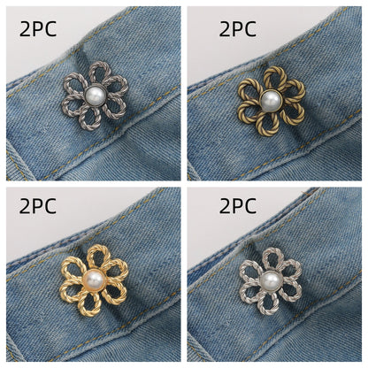 Pearl flower no-sew waist adjuster clips, two of each colour, 8 sets