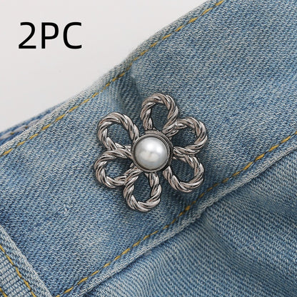 Gunmetal pearl flower no-sew waist adjuster clips, 2 sets