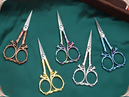 Elegant Metal Engraved Dragonfly Design Retro Antique Vintage Style Sewing Scissors